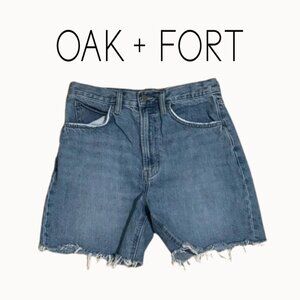Oak + Fort Frayed Hem Denim Shorts 28